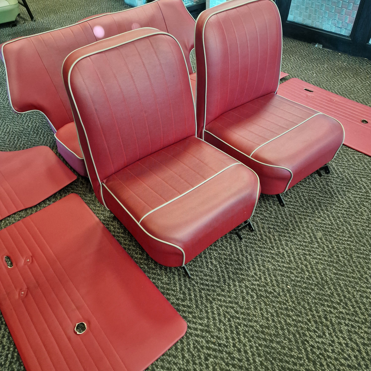 Maroon piped white Mk2 Seat Interior For Classic Mini -USED