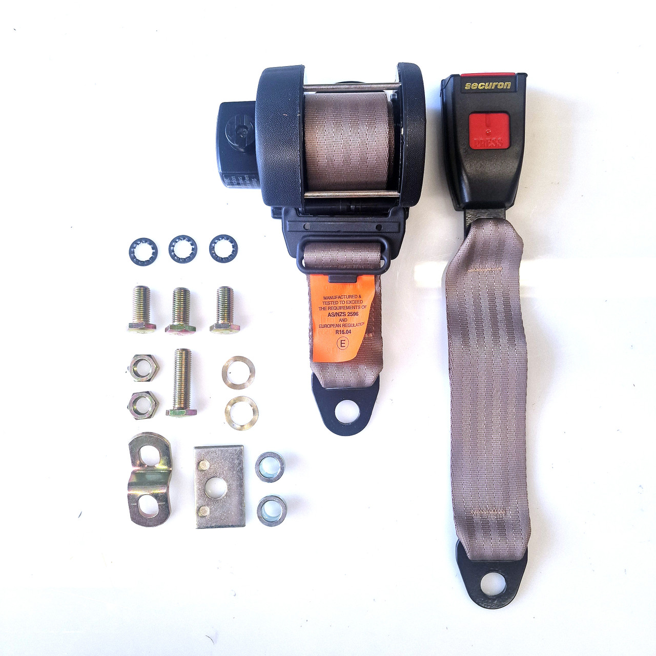 2x Rear Beige Securon Seatbelts For Classic Mini