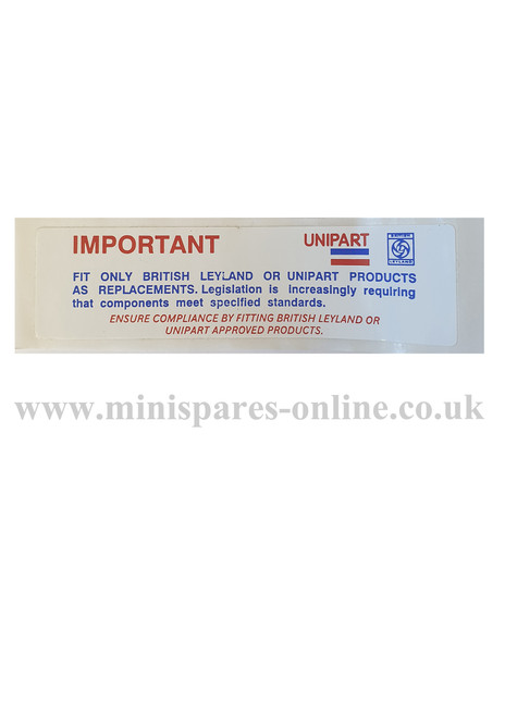 Unipart products engine/chassis sticker for classic Mini LMG1013