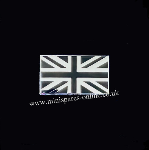 Large Union Jack black & silver enamel, self adhesive badge for classic Mini