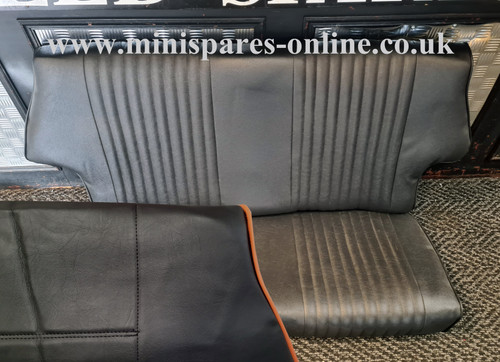Black piped orange vinyl rear seat cover for classic Mini - RS16