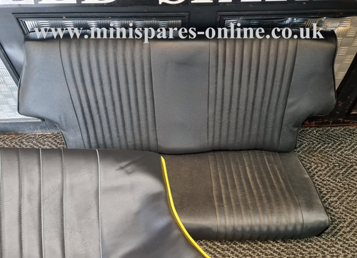 Black piped yellow vinyl rear seat cover for classic Mini - RS12
