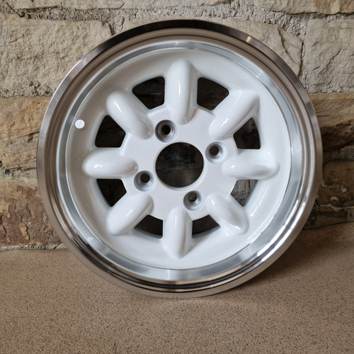 5x12 White (polished rim) Superlight Alloy Wheel for Classic Mini - 1 only - (12:8)