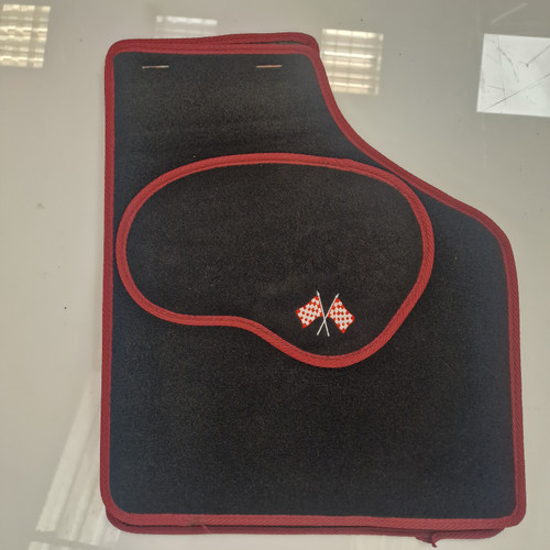 4 Piece Over Mats Set Burgundy Edging With Logo For Classic Mini (M6)