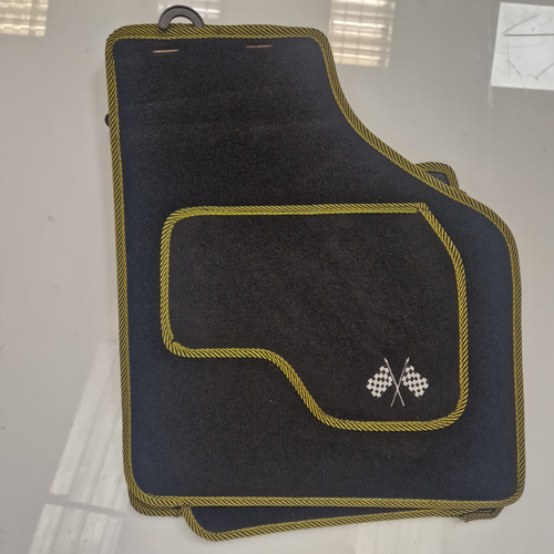 4 Piece Over Mats Set Black/Yellow Edging With Logo For Classic Mini (M11)