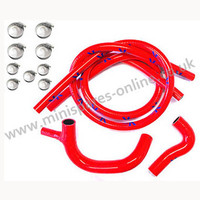 Red Austin Mini Coolant Silicone Hose Kit with clips