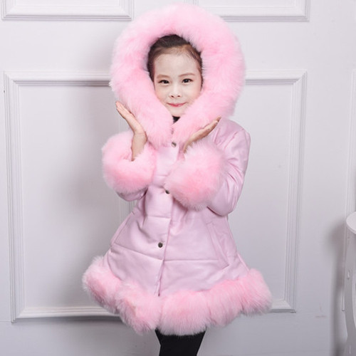 Color: Pink, Suitable For Height: 160cm - Long Thickened Hooded Children's Cotton Clothes