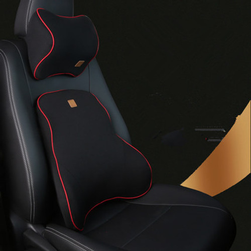 Color: Black red - Car Memory Foam Headrest Lumbar Cushion Set