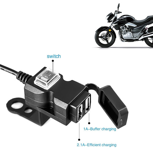 Dual USB port 12V waterproof motorcycle handlebar charger 5V 1A / 2.1A power adapter plug for mobil