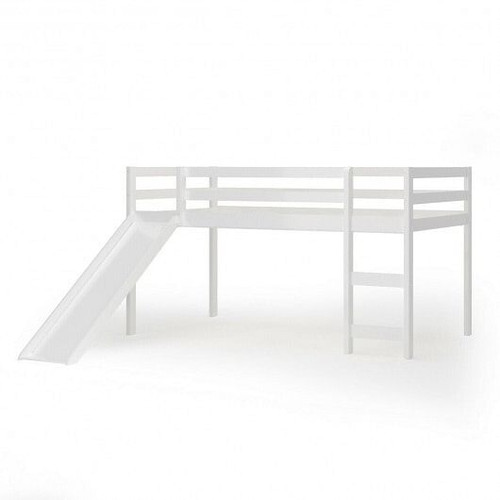 Twin Size Low Sturdy Loft Bed with Slide Wood-Dark Brown