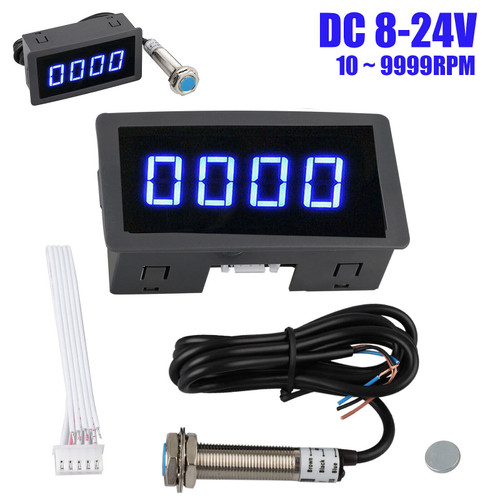4 Digital LED Tachometer DC8-24V Digital Motor Tachometer With Hall Proximity Switch Sensor NPN LED