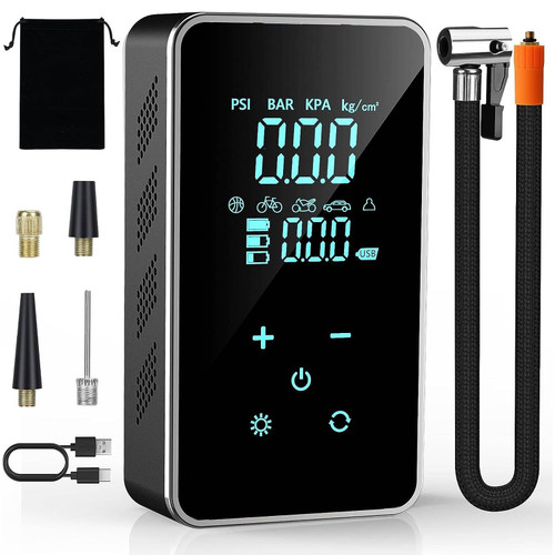 Tire Inflator Portable Air Compressor 16l/Min 150 Psi Air Pump with Touch Screen/Gauge/Light Black