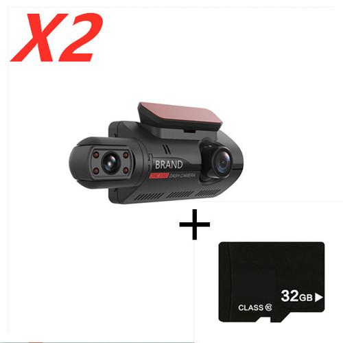 Color: Black with 32G Memory card 2PC - Hidden Driving Recorder 3 Inch IPS Screen, Front HD And Rea