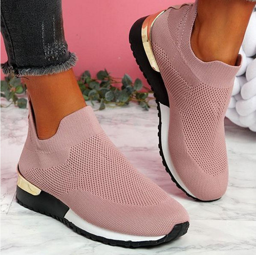 Color: Pink, Size: 40 - Wish New Flying Woven Socks Shoes Stretch Cloth Large Size Women's Shoes Sp