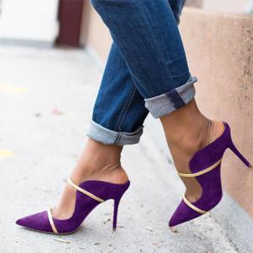 Color: Purple, Size: 34 - Colorblock Stiletto Women's Large Size Shoes
