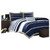 Full / Queen size Comforter Set in Navy Blue White Khaki Stripe