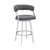 30" Gray And Silver Faux Leather And Iron Swivel Low Back Bar Height Bar Chair