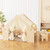 6-in-1 Kids Play Tent Playhouse with Blackboard 6 Storage Bins and Floor Cushion-Beige - Color: Bei