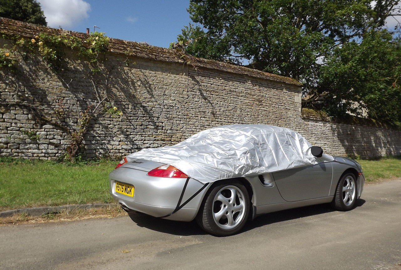 Waterproof car half cover on Porsche Boxster 986 - rear view