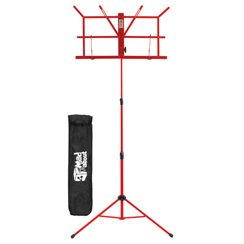 Mad About Easy Folding Portable Metal Sheet Music Stand with Carry Bag - Red