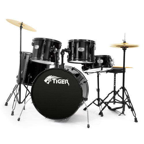 Tiger Full Size Acoustic Drum Kit, 5 Piece Drum Set with Stands