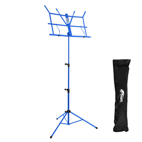 Tiger Easy Folding Sheet Music Stand with Bag - Portable Music Stand in Blue
