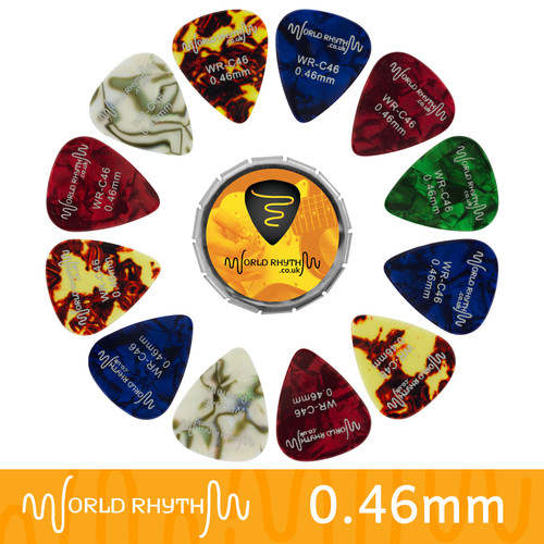 0.46mm Celluloid Guitar Picks & Tin  by World Rhythm - 12 Guitar Plectrums