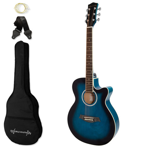 3/4 Acoustic Guitar by World Rhythm - Small Body Guitar for Beginners - Blue
