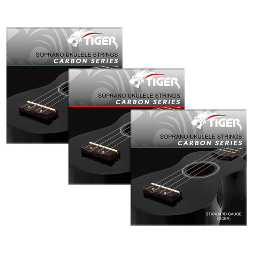  TIGER Fluorocarbon Black Ukulele Strings for Soprano and Concert Ukes - 3 sets
