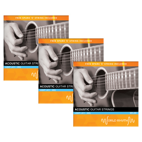 Light Acoustic Guitar Strings by World Rhythm - .011 - .052 Strings - Pack of 3