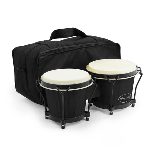 World Rhythm 6" & 7" Beginners Oak Bongo Drums - Matte Black Bongos with Bag