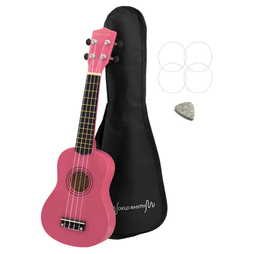 Soprano Ukulele by World Rhythm - Soprano Uke and Gig Bag with Pink Finish