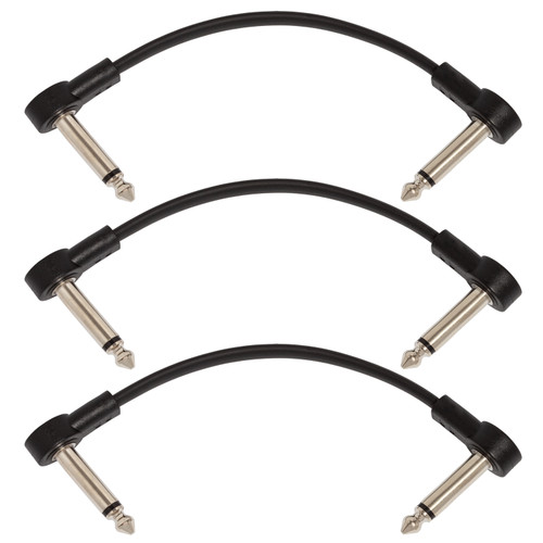 Tiger GTC-PT3 Patch Cables - 3 x 15cm Flat 1/4" Jack to Jack - Pack of 3