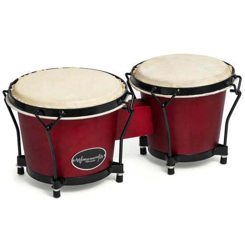 World Rhythm 6" & 7" Beginners Oak Bongo Drums - Wine Red Bongos