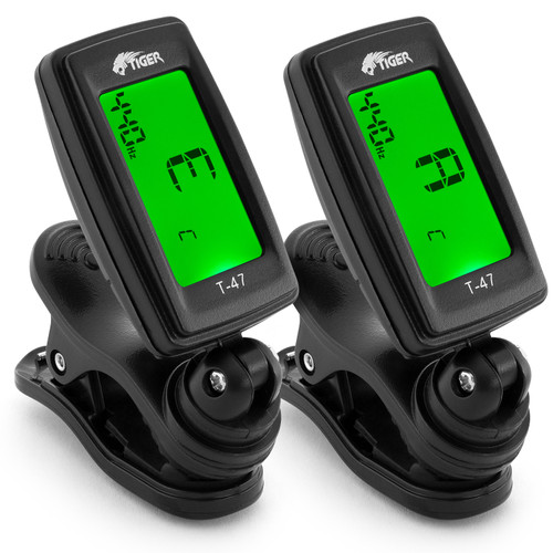 Tiger T-47 Clip On Tuner Digital Chromatic for Guitars, Ukulele - 2 Pack