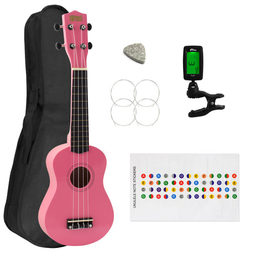 Soprano Ukulele for Beginners in Pink with Uke Bag & Tuner