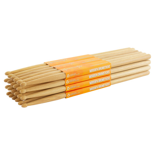 Hickory 5A Drumsticks by World Rhythm - Wood Tip 5A Drum Stick Brick - 12 Pairs