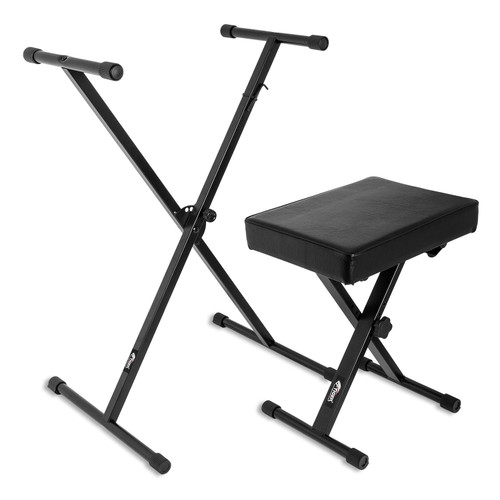 Tiger X-frame keyboard stand and padded bench bundle, black metal stand and matching adjustable padded seat on a white background.