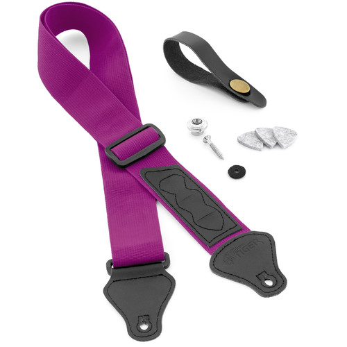 Tiger Ukulele Strap Pack Uke Strap, Neck Tie, Strap Button, Felt Picks - Purple
