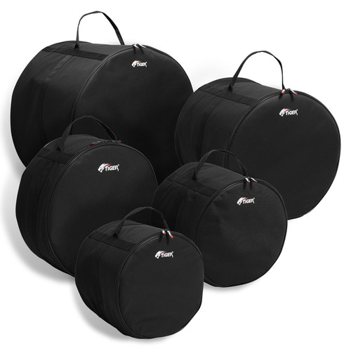 5-Piece Drum Bag Set Weather-Resistant 600D Nylon Foam Padding Black -Tiger