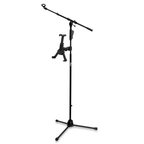 Tiger Professional Mic Boom Stand with Tripod Base and Tablet/iPad Clamp Mount, Ideal for Performers, Musicians and Content Creators