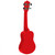 Rear view of the Mad About Red soprano ukulele showcasing the rear body, lightweight construction, comfortable neck profile and geared tuning machines.