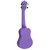 Rear view of the Mad About Purple soprano ukulele showcasing the rear body, lightweight construction, comfortable neck profile and geared tuning machines.