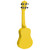 Rear view of the Mad About Yellow soprano ukulele showcasing the rear body, lightweight construction, comfortable neck profile and geared tuning machines.