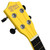 Mad About Yellow soprano ukulele headstock featuring four geared tuning pegs, durable nut and smooth fingerboard. Beginner-friendly ukulele designed for stable tuning and comfortable playing.
