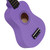 Close-up of the Mad About Purple soprano ukulele body with glossy finish, soundhole and bridge detail. Lightweight beginner ukulele fitted with carbon strings and designed for easy playability.