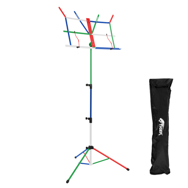 Tiger MUS56-CL Portable Easy Folding Sheet Music Stand with Bag - Multicoloured