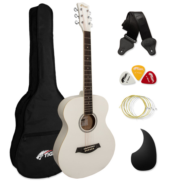  Tiger ACG2-WH Full-size Acoustic Steel-string Guitar Pack for Beginners - White
