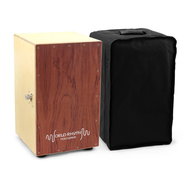 World Rhythm Cajon with Adjustable Snare, Padded Gig Bag and Cushion - Brown