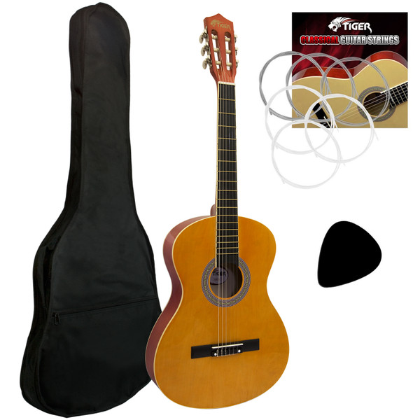 Tiger CLG2 4/4 Full Size Classical Spanish Guitar Beginners Complete Starter Kit